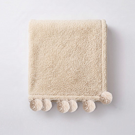 Charming Pom-Pom Trim Sherpa Throw Blanket